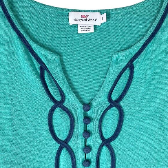 Vineyard Vines Womens Embellished Notch Neck Wool Blend Sweater Size S Teal - Picture 2 of 5